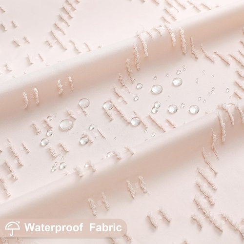 Craidlela Boho Light Pink Woven Fabric Shower Curtain with Tassel 72 x 72 Modern Farmhouse Minimalist, Pink Bohemia Tufted Chevron Striped Chic Textured, Waterproof Cloth Curtain for Bathroom