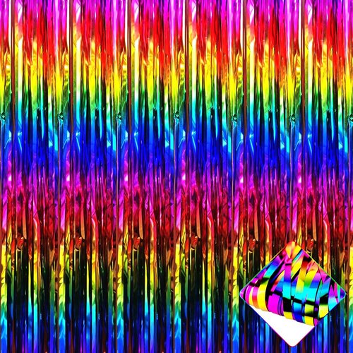 Colorful Foil Fringe Curtain Backdrop by [Brand Name] - 3.2Ft x 9.8Ft Metallic Tinsel Streamers for Parties & Events