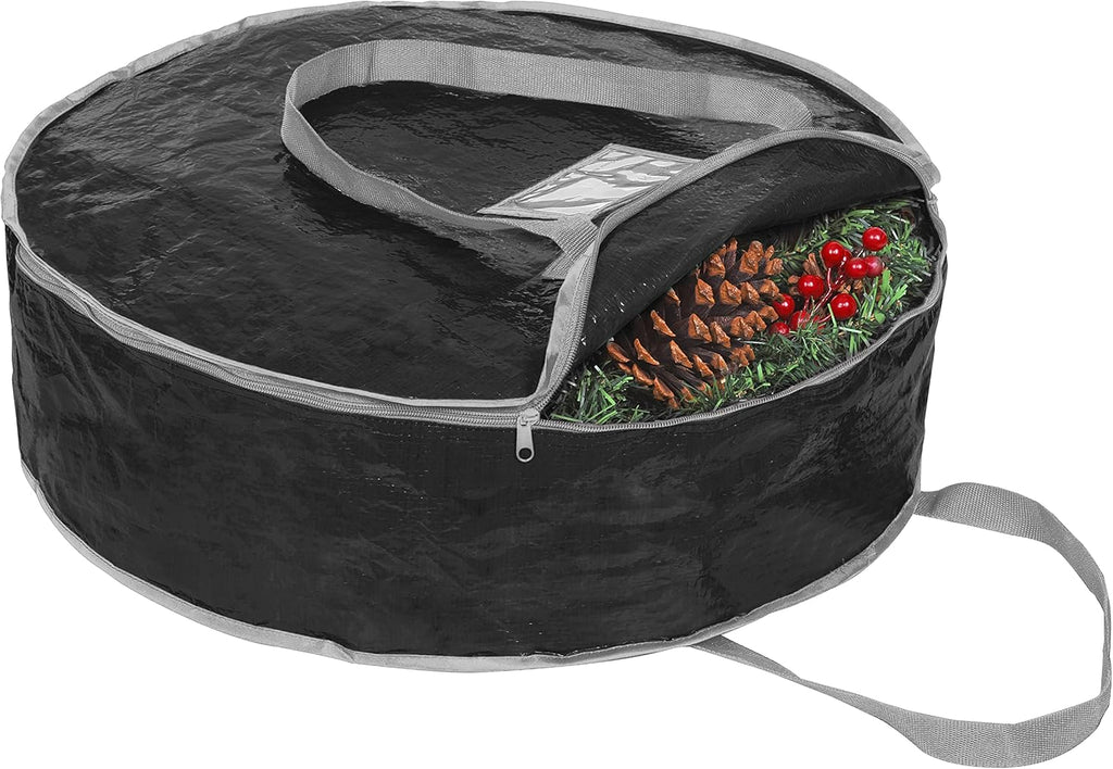 Propik Wreath Storage Bag - Tear-Resistant Holiday Garland Container with Heavy-Duty Handles | 36" x 8" (Black)