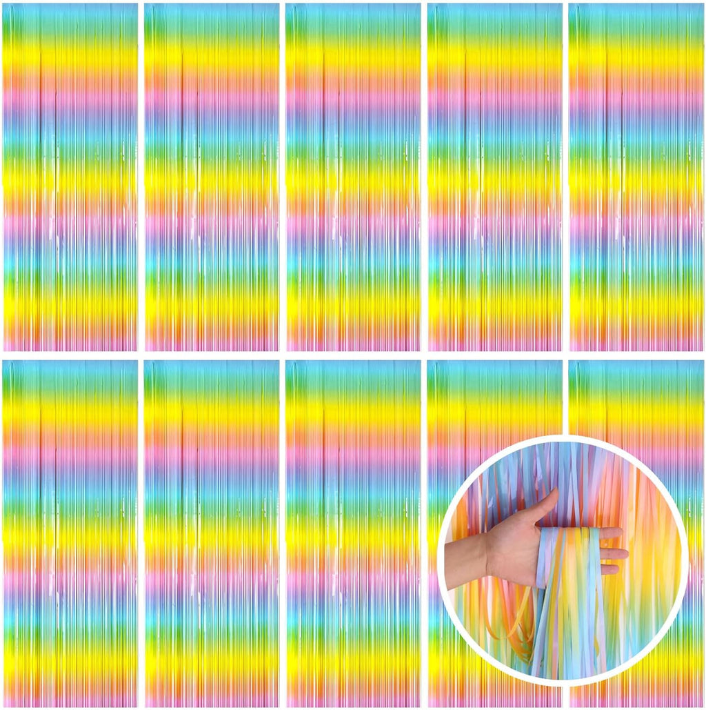 Pastel Rainbow Foil Fringe Curtain - Vibrant Party Backdrop for Birthday Celebrations