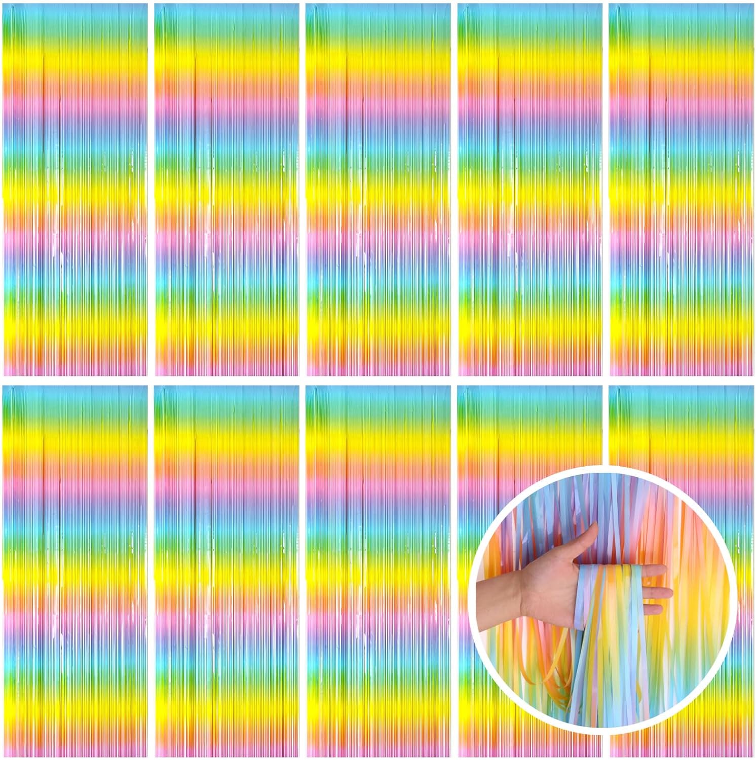 Pastel Rainbow Foil Fringe Curtain - Vibrant Party Backdrop for Birthday Celebrations