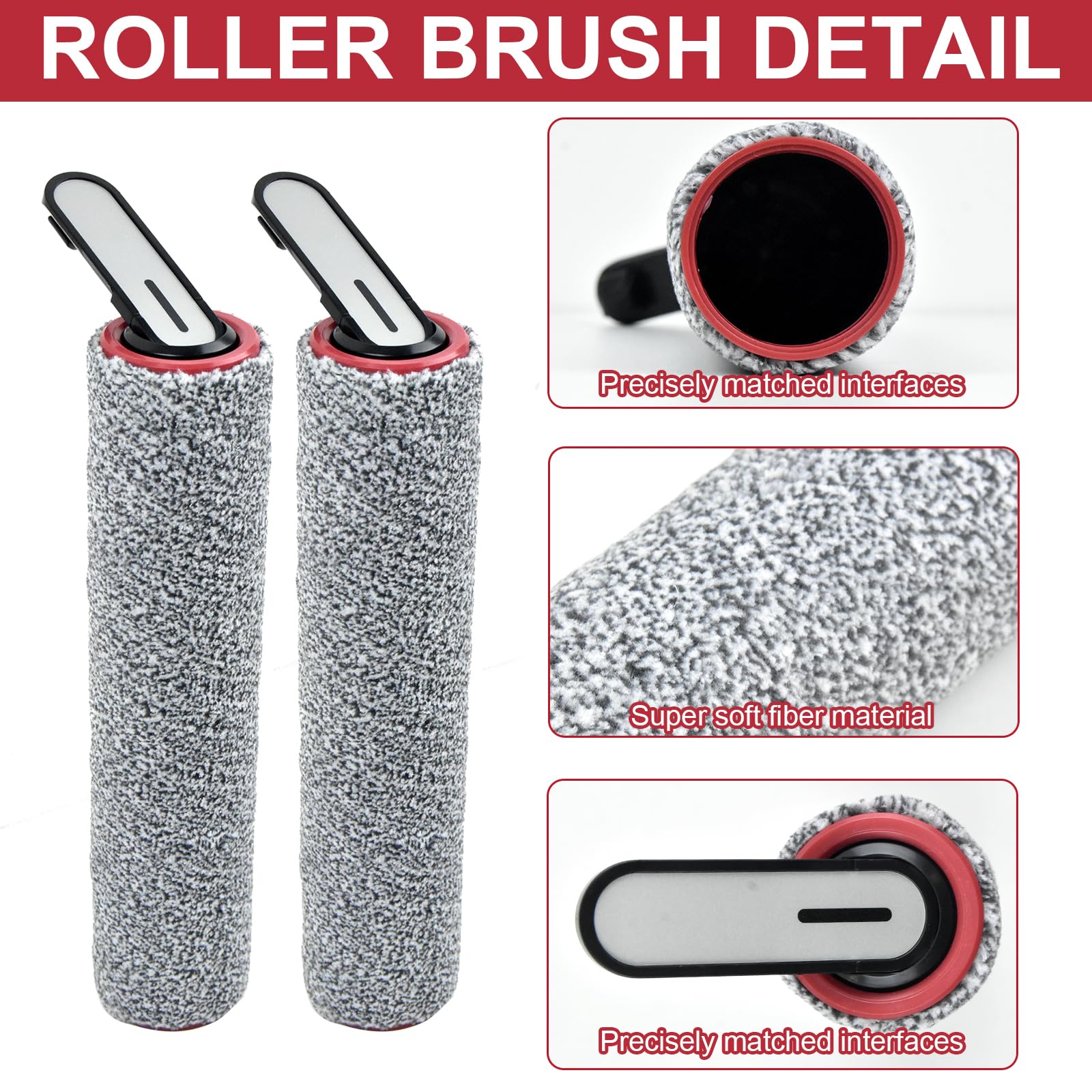 Brush Rollers and Filters Replacement Parts Compatible with Dreame H14/ H14 Pro Wet Dry Vacuum Cleaner (2 Roller Brushes, 2 Hepa Filter)