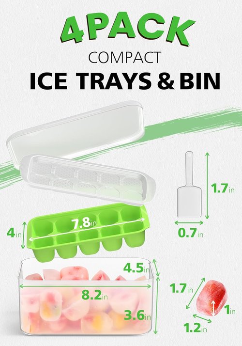 DOQAUS Ice Cube Tray - Stackable Silicone Ice Trays with Lid & Bin | 4 Pack, BPA Free for Easy Use