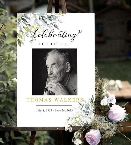 Celebration Of Life Welcome Sign - Floral Memorial Décor | Large Purple Funeral Tribute