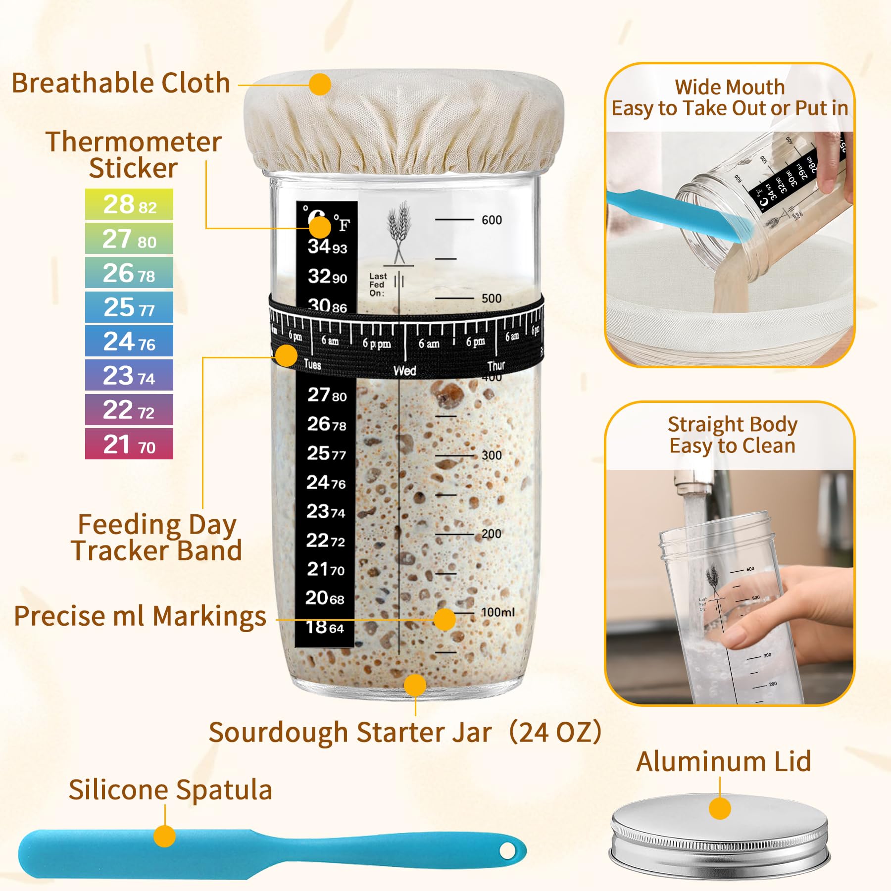 PeacePeo Banneton Proofing Basket Set,10 Inch Round & Oval Natural Rattan Sourdough Bread Proofing Basket Reusable Bread Baking Supplies with Sourdough Starter Jar, Perfect for Artisan Loaf Shaping