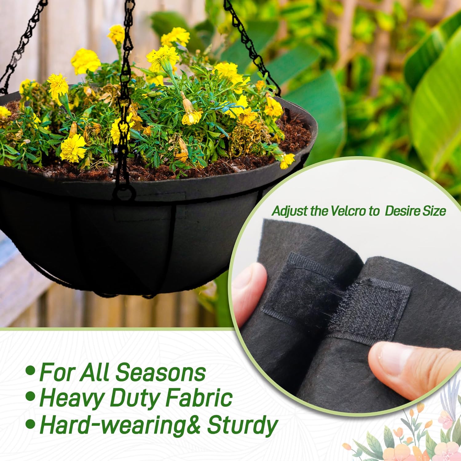 Skiennix 12-Inch Fabric Planter Basket Liners - Durable Felt Coco Fiber Replacement for Hanging Baskets