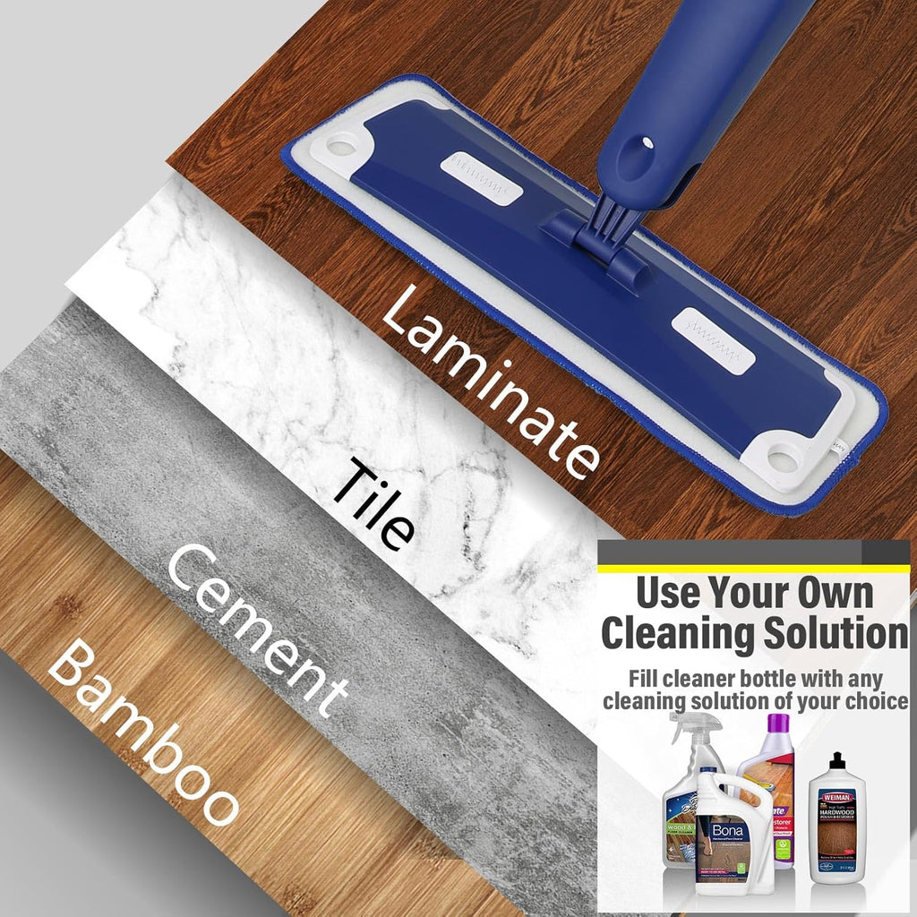 Skiennix Premium Spray Mop - 18-Inch Multi-Purpose Floor Cleaner with 3 Reusable Pads | Blue
