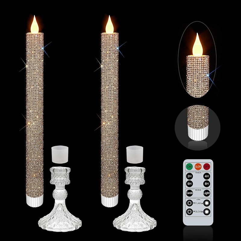 Flameless Taper Candles with Crystal Glass Holder – Rose (2 Pack) – MISSTIME