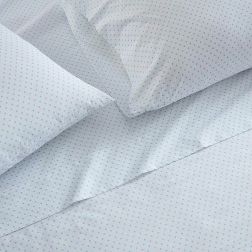 Martha Stewart - Queen Size Sheets Set, Crisp & Tailored Cooling Sheets with a Naturally Smooth Cotton Percale Lightweight Feel - Bed Sheets with Matching Pillowcases & Fitted Sheet (Polka Dot Blue)