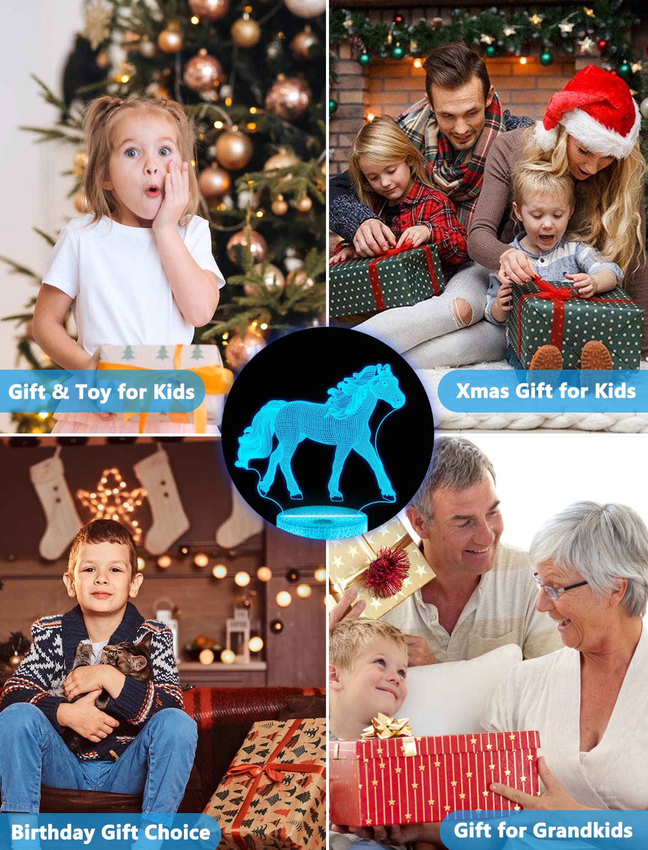FULLOSUN Horse Gifts for Girl, Horse 3D Night Lights for Kids Illusion Lamp 16 Colors Changing with Remote Birthday Gifts for Child Baby Boy and Girl