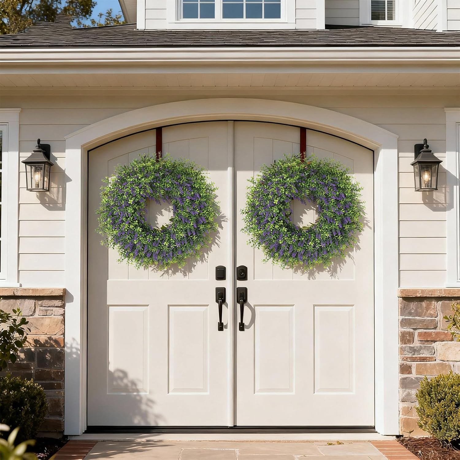 Regine Switzerland 26" Artificial Lavender & Boxwood Wreath - Large Faux Purple Greenery for Year-Round Home Decor