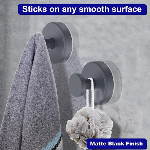 Bntuk Suction Cup Hooks - Removable Bathroom Towel Hooks for Shower & Glass Door | 2 Pack, Grey