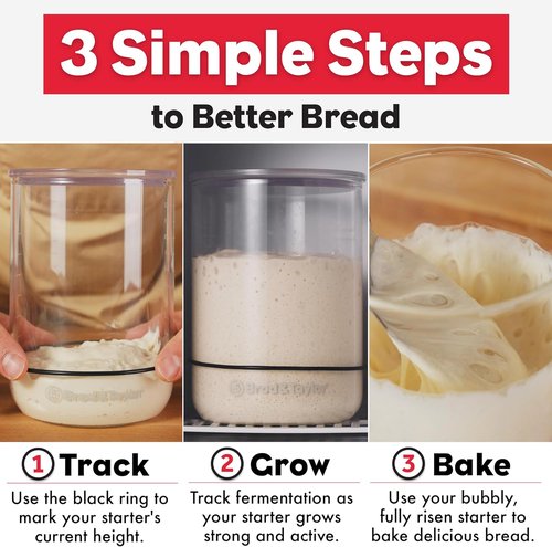 Brod & Taylor Sourdough Starter Jar - 32oz Dishwasher Safe Glass with Measurement Markings & Height Marker