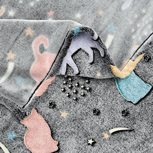 Sviuse Glow in The Dark Cat Blanket Ultra Soft Flannel Throw Gifts for Cats Lovers Girls Kids Twin Size Grey Lovely Kitten Pattern Luminous Blankets for Couch Bed Sofa (60"x80", Cat 9)