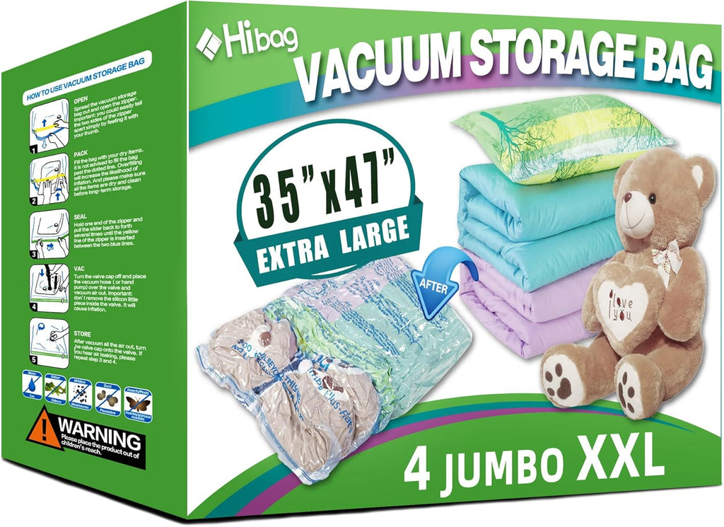 Regine Switzerland XXL Jumbo Vacuum Storage Bags - 47''x35'' Space Saver for Blankets & Comforters (4 Pack)