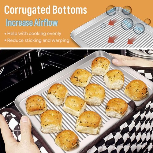 E-far Stainless Steel Baking Pans Set - 6-Piece Non-Toxic Bakeware for Oven | Includes 8-Inch Cake Pan, Cookie Sheet, Muffin & Loaf Pan, Dishwasher Safe