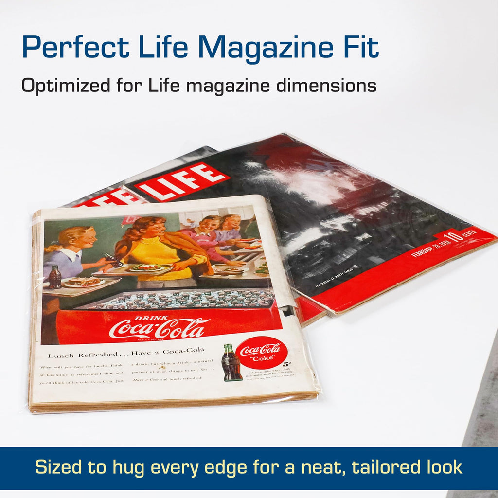 BCW Resealable Life Magazine Bags - 100 Pack | Crystal Clear Polypropylene | Archival Quality |Store Collectible Life Magazines | Exterior 11 1/8 x 14 1/4