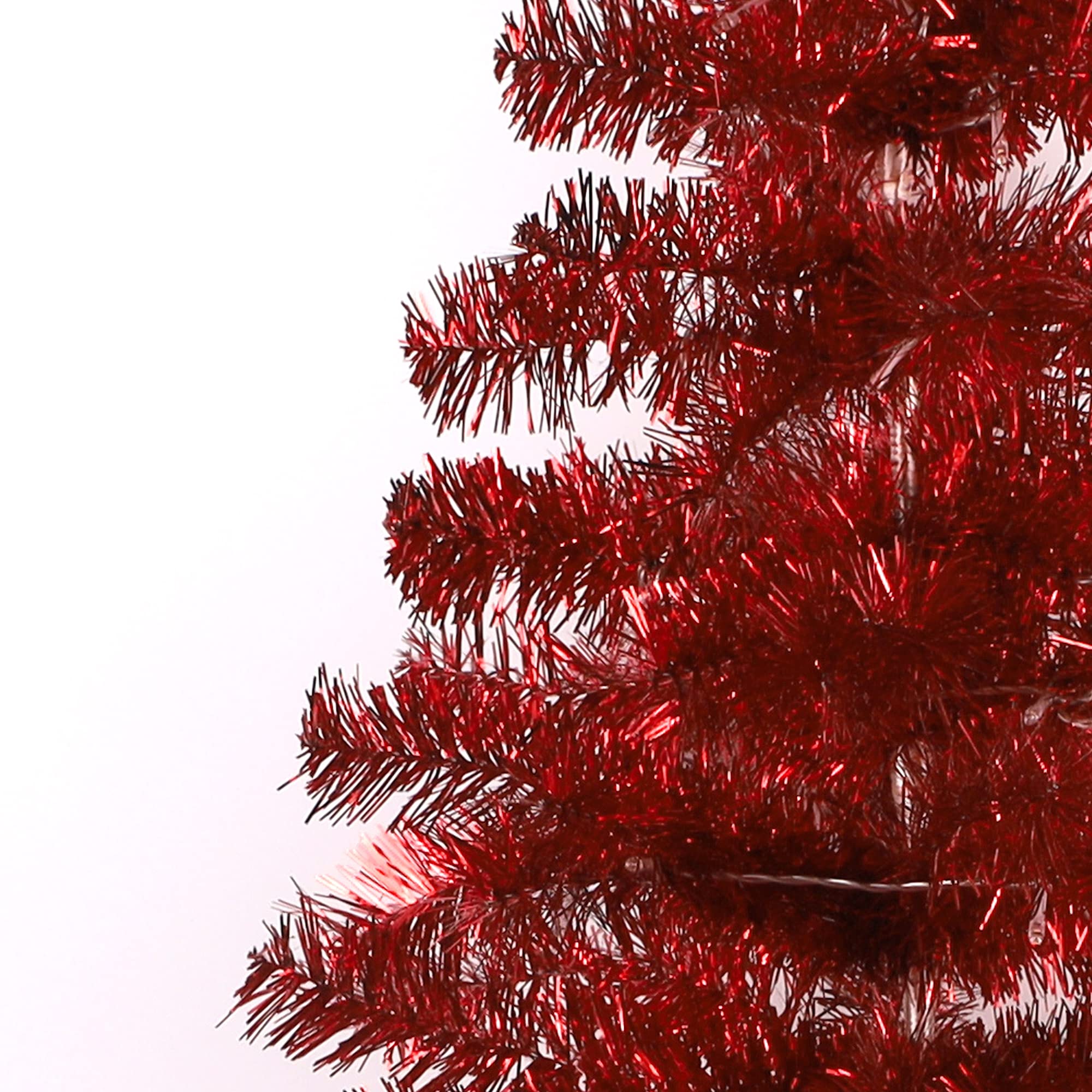 Juegoal 4 FT Pre-lit Artificial Christmas Tree, Lighted Red Tinsel Pine Spruce Tree with 70 LED Lights, 8 Modes & Timer, Xmas Holiday Home Party Decor