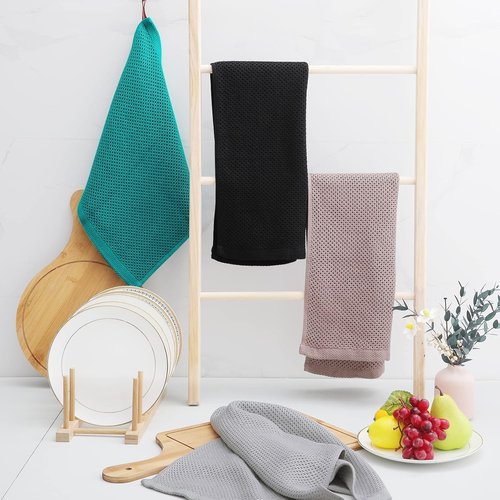 Homaxy Kitchen Dish Towels - Ultra Soft 100% Cotton Waffle Weave, Quick Drying, 13 x 28 Inches, 8-Pack | Black