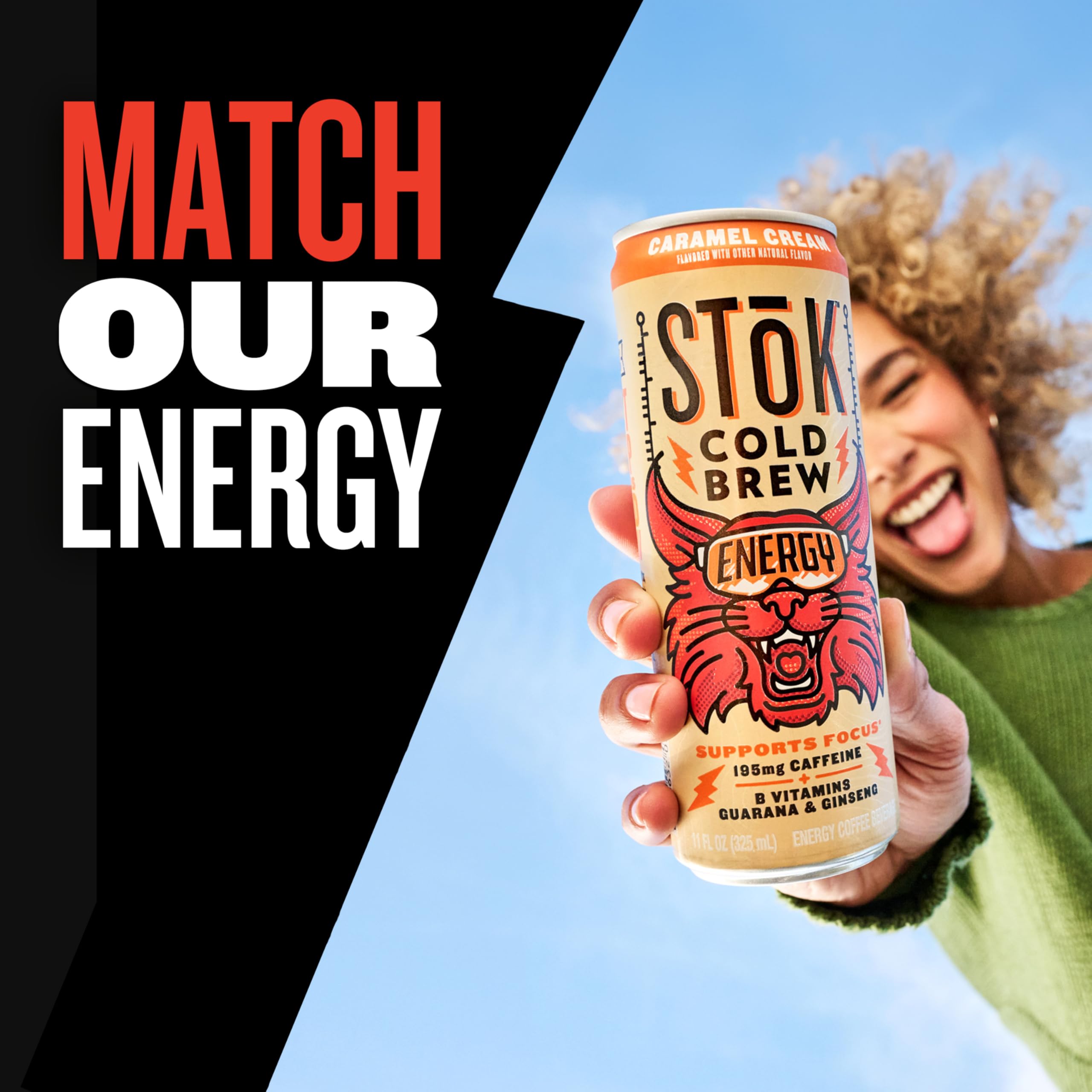 SToK Cold Brew Energy Vanilla Cream, Energy Coffee Beverage with 195mg Caffeine to Help Support Focus, Canned Coffee with B-Vitamins, Guarana and Ginseng,11 fl oz, 12pk