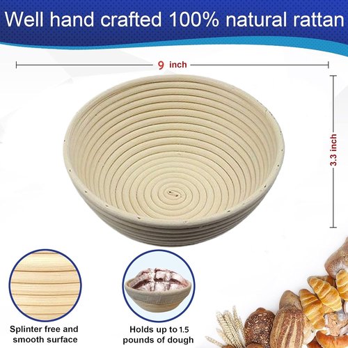 9 Inch Round Banneton Proofing Basket Set by [Brand Name] - Perfect for Sourdough & Artisan Baking | 2 Pack