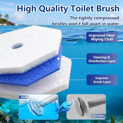 FHORAIN Toilet Wand Refills - 40 Count Disposable Brush Heads with Extra Thick Foaming Power | Strong Cleaning & Scrubbing