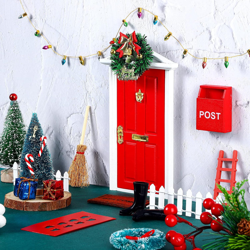 Skiennix Christmas Elf Fairy Doors - Enchanted Miniature Wooden Decorations for Outdoor Xmas Decor | 20 Pcs Set