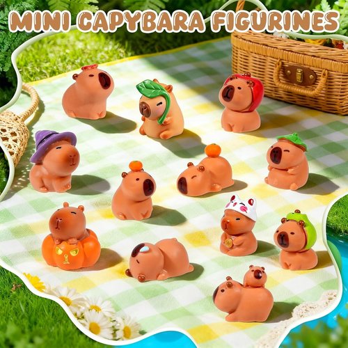 Exasinine Mini Capybara Figurines - 12pcs Resin Set for DIY Fairy Garden & Home Decor
