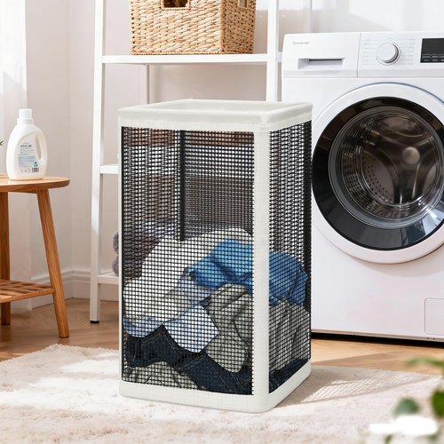 STORAGE MANIAC Mesh Laundry Hamper, 23.7 Gal. Tall Laundry Basket for Airflow, Strong Metal Dirty Clothes Hamper for College Dorm, Bedroom, Bathroom, Clothes Bin, White & Black