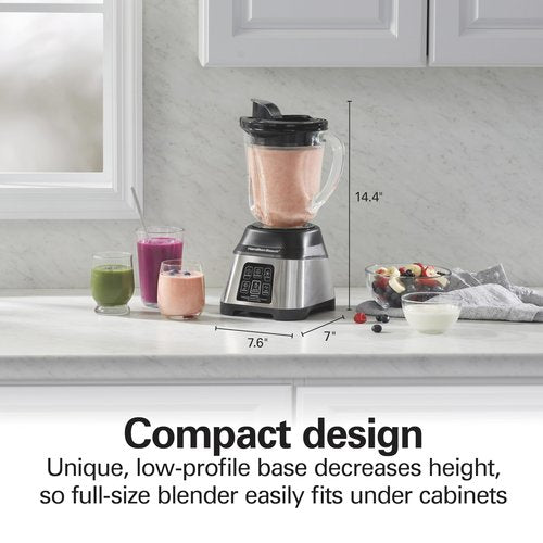 Hamilton Beach Blender for Smoothies with 5 Functions Including Auto Smoothie Cycle, Wave Action System for Ultra Smooth Results, 850 Watts, 40oz BPA Free Glass Jar, Stainless Steel (56208)