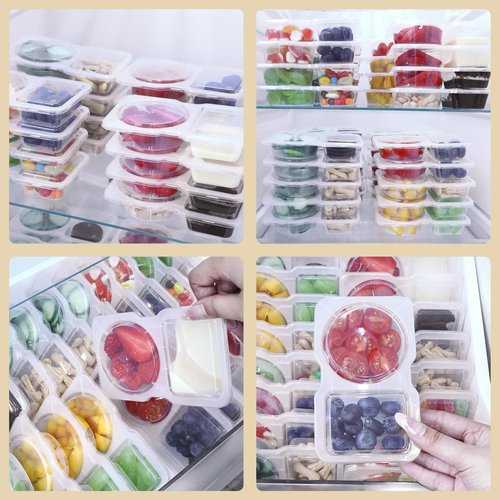 SINTENILL 40 Sets Reusable Snack Containers With Lids, Double Compartment Snack Pack Containers, Portion Control, Meal Prep, Ideal For On-The-Go Mini Sauce Boxes & Lunchable Snack Packs For Kids