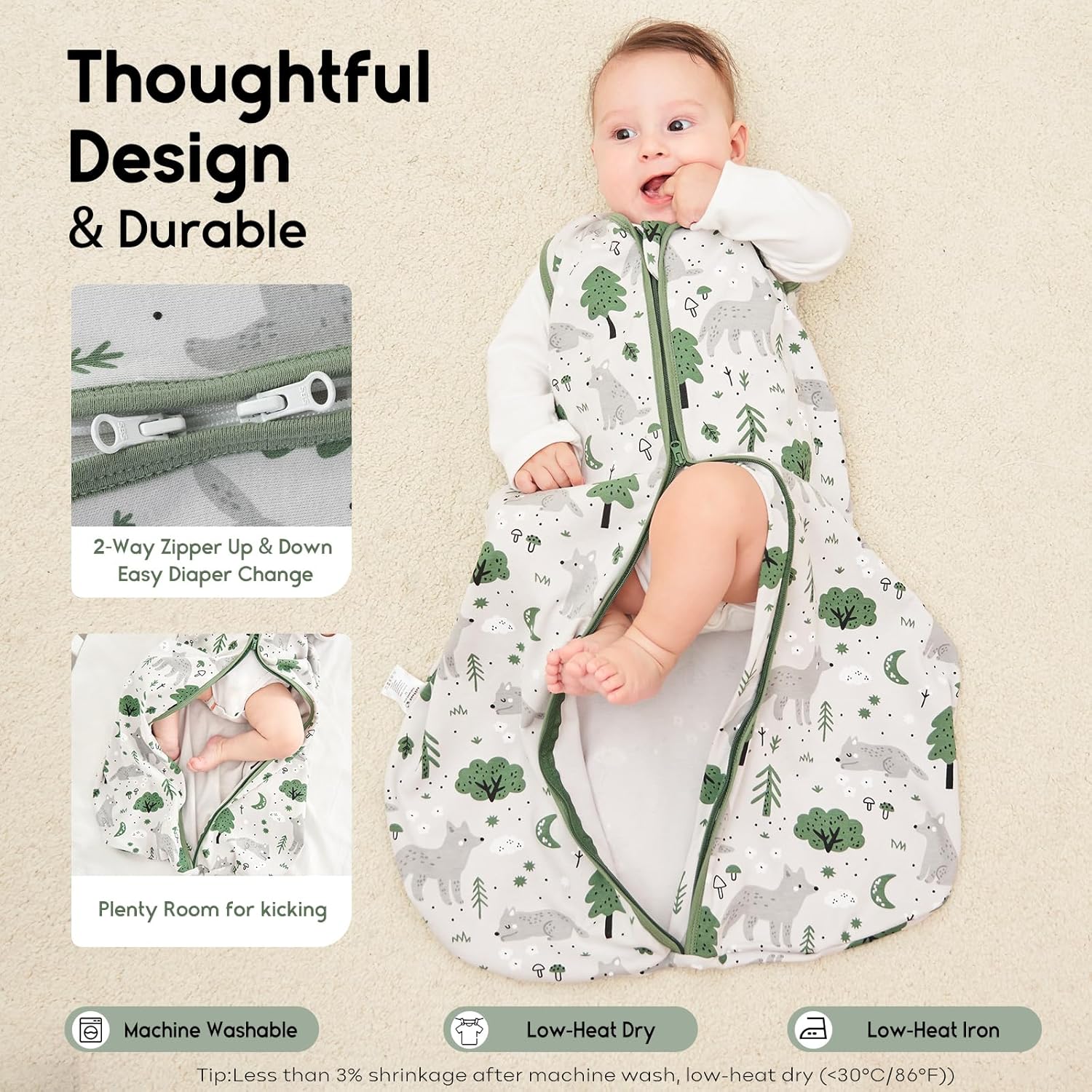 Yoofoss Baby Sleep Sack | 100% Organic Cotton 2-Pack | 6-12 Months, TOG 1.0, Lightweight & 2-Way Zipper