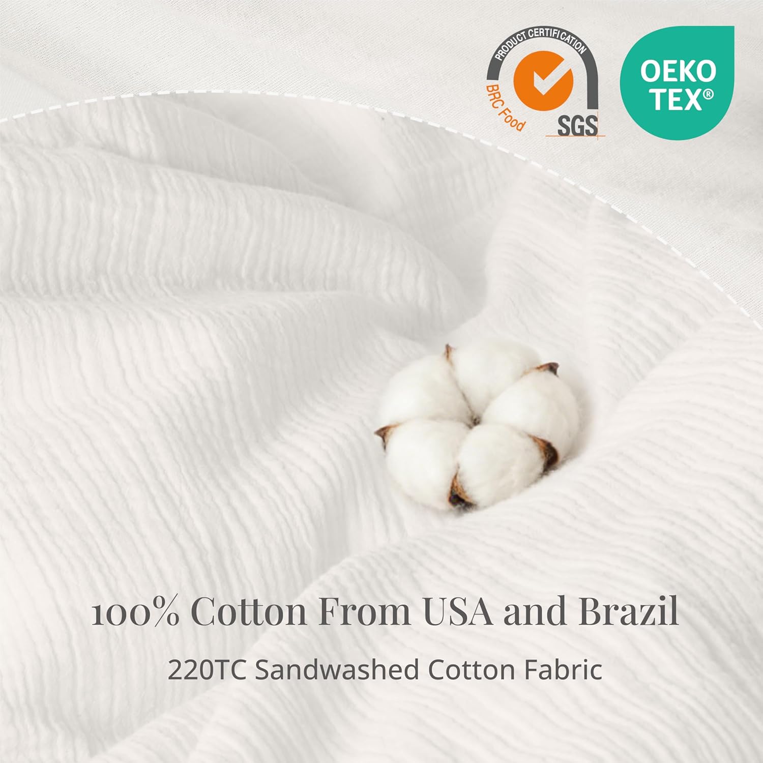 Skiennix Off White Duvet Cover Set - 100% Sandwashed Cotton, Soft & Cozy | Queen Size 90 x 90 Inches