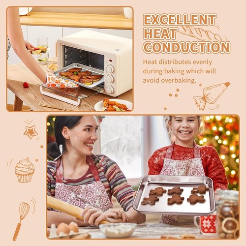 Deedro Stainless Steel Baking Sheet Set - Heavy Duty Non-Toxic Cookie Pans | Easy Clean 10 x 8 Inch