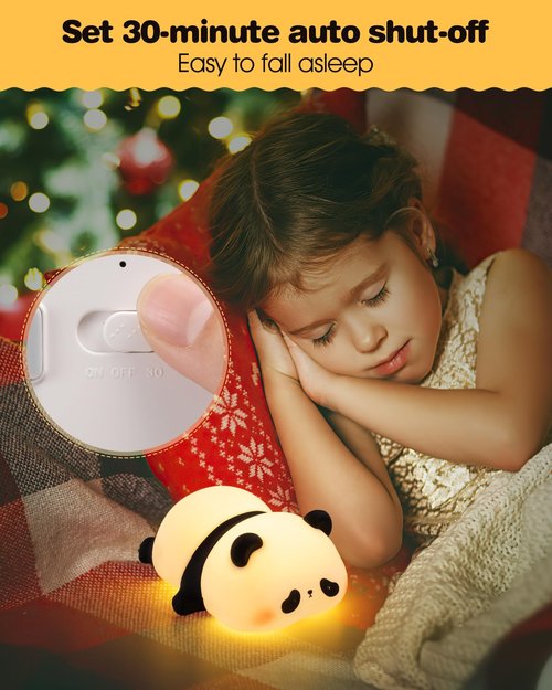 Recolte Panda Night Light for Kids - 3-Level Dimmable, Rechargeable LED Silicone Lamp | Squishy Nursery Light with Timer | Safe Night Light for Baby Room & Toddlers