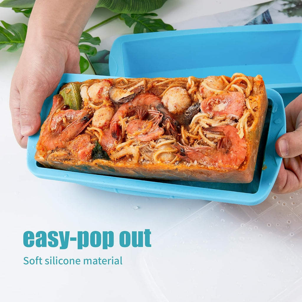 Skiennix Silicone Freezer Tray - 2 Pack Large Ice Cube Molds for Meal Prep | Oven & Dishwasher Safe