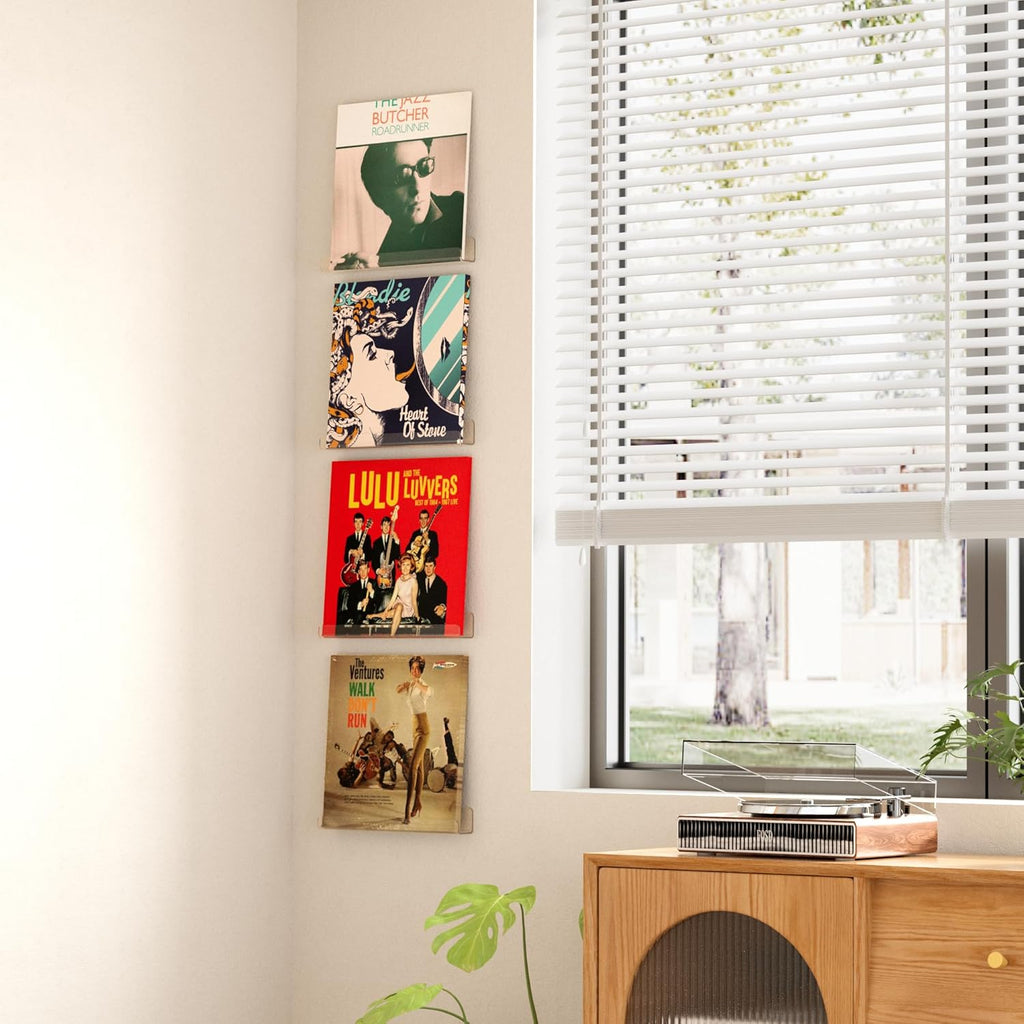 Upsimples 8 Pack Vinyl Record Wall Mount Shelves - 12" Clear Acrylic Album Display & Storage | Perfect for Kids Bookshelf, Magazine Rack, Wall Decor