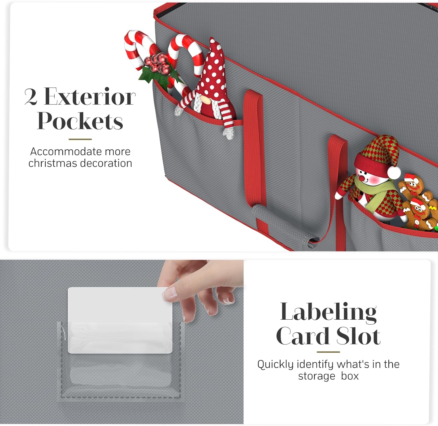 Winpull Christmas Ornament Storage Box - Large Organizer for 128 3-Inch Ornaments | Adjustable Dividers & Dual Zipper (Grey)