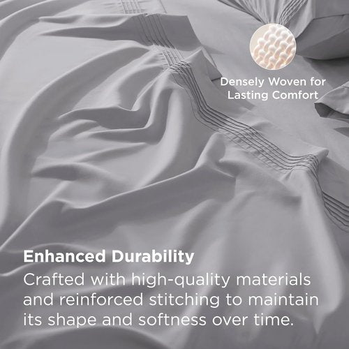 Bedsure Deep Pocket Queen Sheets Set - Soft & Cooling 4-Piece Bed Sheets for Mattresses Up to 21 Inches - Light Grey