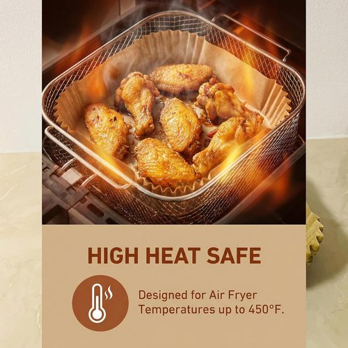 Air Fryer Paper Liners | 100PCS Natural Parchment Paper - Oil-Proof & Food Grade, 6.3 Inch Square