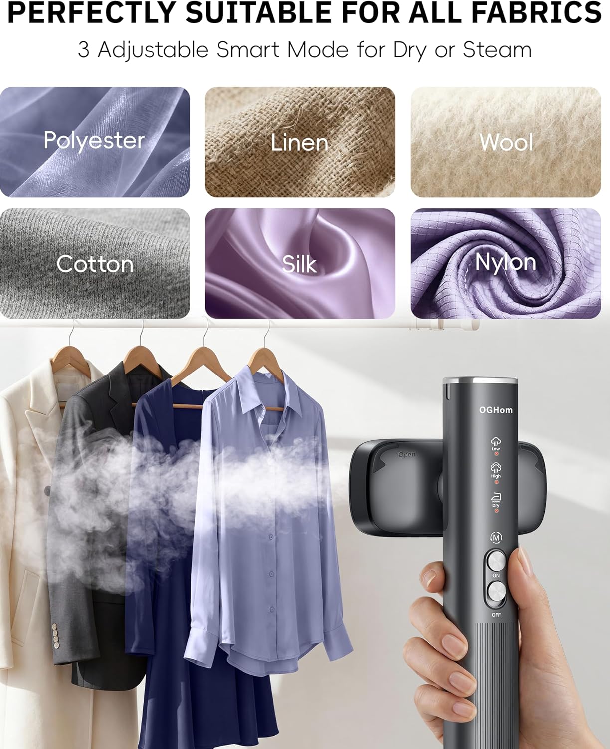 OGHom Travel Steamer for Clothes - 2-in-1 Handheld Iron & Garment Wrinkle Remover, 1000W, Fast Heat-Up, Black