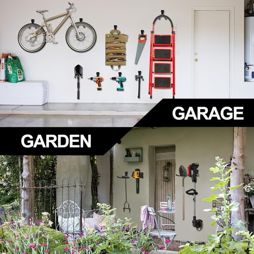 Garden Power Tool Hanger | 4-Pack Steel String Trimmer Holder - Wall Mount Organizer for Lawn Equipment