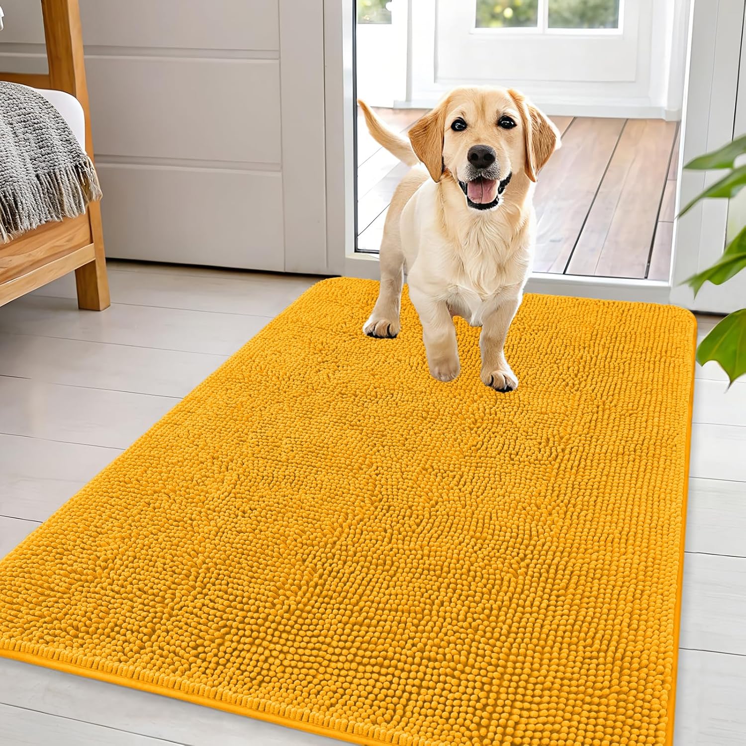 OLANLY Dog Door Mat - Absorbent Non-Slip Washable Doormat for Muddy Paws | 44x32, Golden Yellow