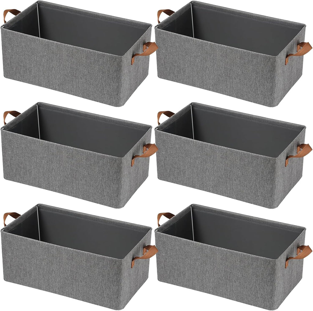 Skiennix Storage Cubes Organizer - Collapsible Fabric Bins with Reinforced Steel Frame | Gray, 18.5"x11"x7.9" - Perfect for Closets, Offices, and Toys
