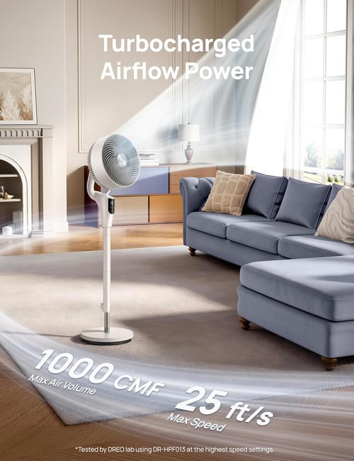 DREO 2026 Upgraded Oscillating Fan - 90ft Airflow, 20dB Quiet, 8+ Speeds, Adjustable Height 38-42''