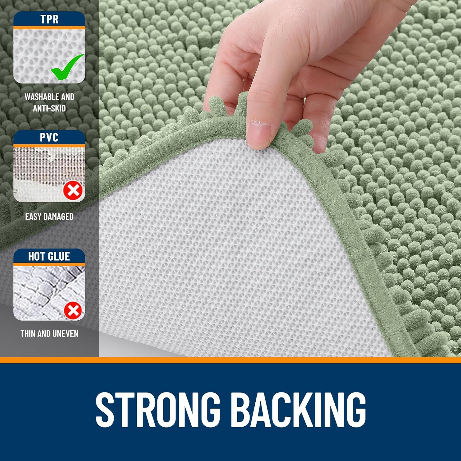 OLANLY Bathroom Rugs - Extra Soft Chenille Bath Mats | Quick Dry, Machine Washable, 70x46, Sage Green