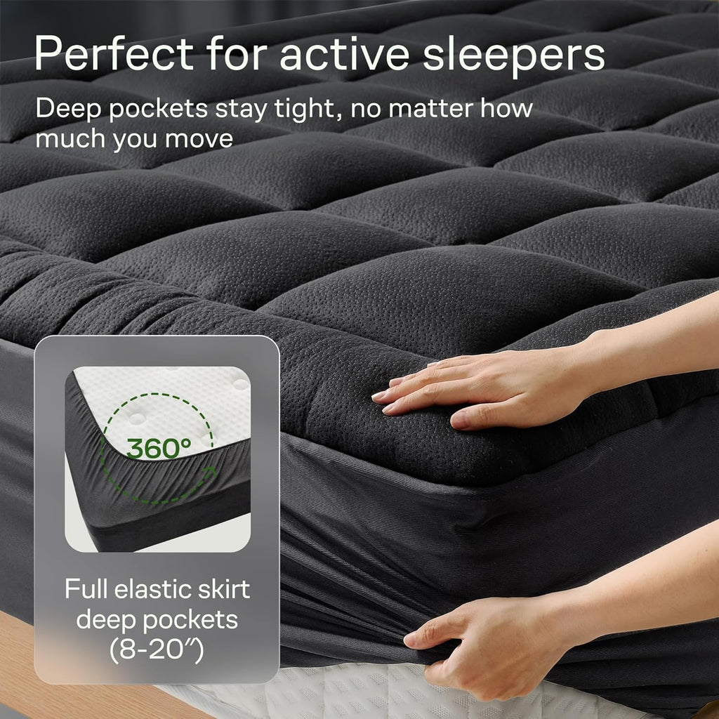 Niagara Ultra Soft Twin Size Mattress Topper - Bamboo Viscose Pillow Top for Back Pain Relief | Naturally Cooling, Black