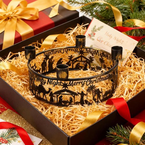 Blulu Advent Wreath Candle Holder - Rustic Nativity Scene Ring for Christmas Centerpiece | Metal Jesus Design