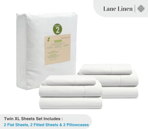 LANE LINEN 100% Organic Cotton Twin XL Sheet Set - Ultra Soft 3-Piece White Percale Bedding, Fits Mattresses Up to 15" Deep