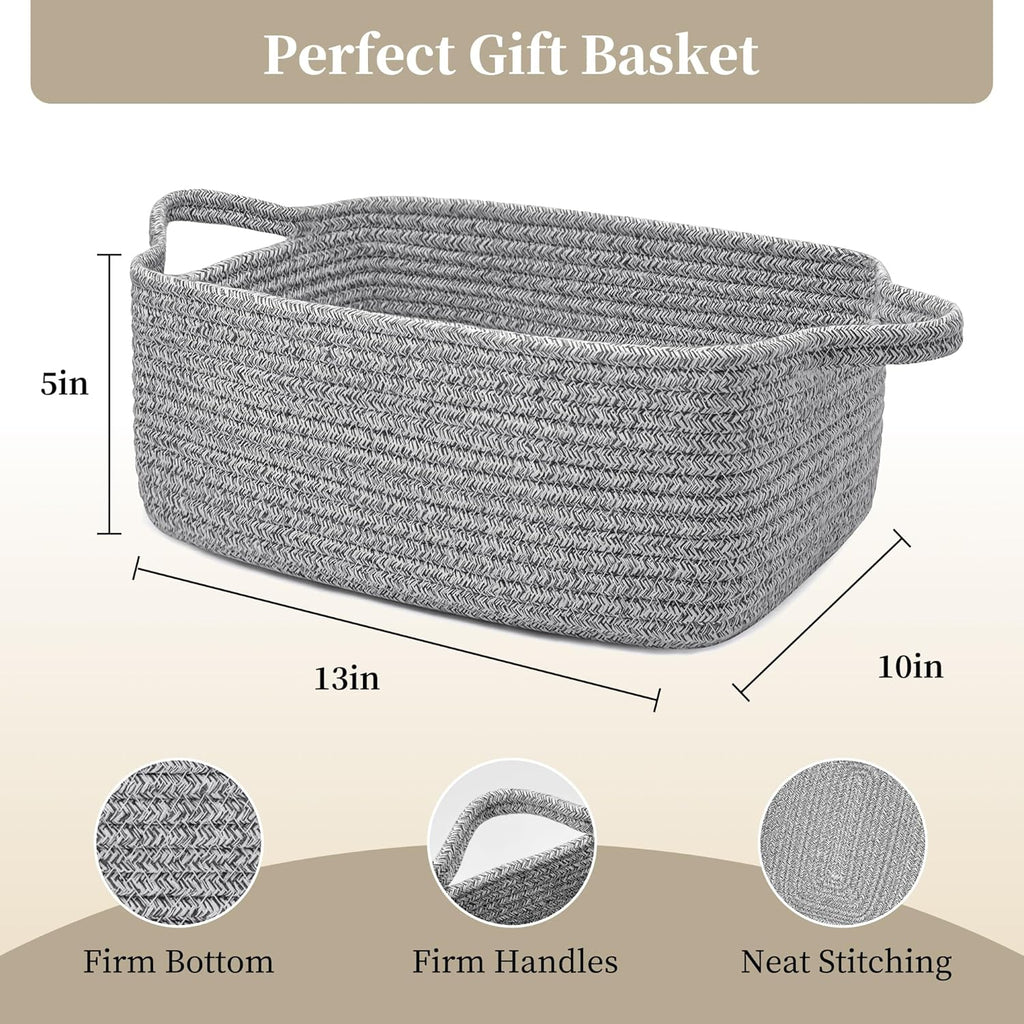 Skiennix Empty Gift Basket for Kids - Stylish Grey Woven Storage Basket | 13 x 10 x 5 Inches